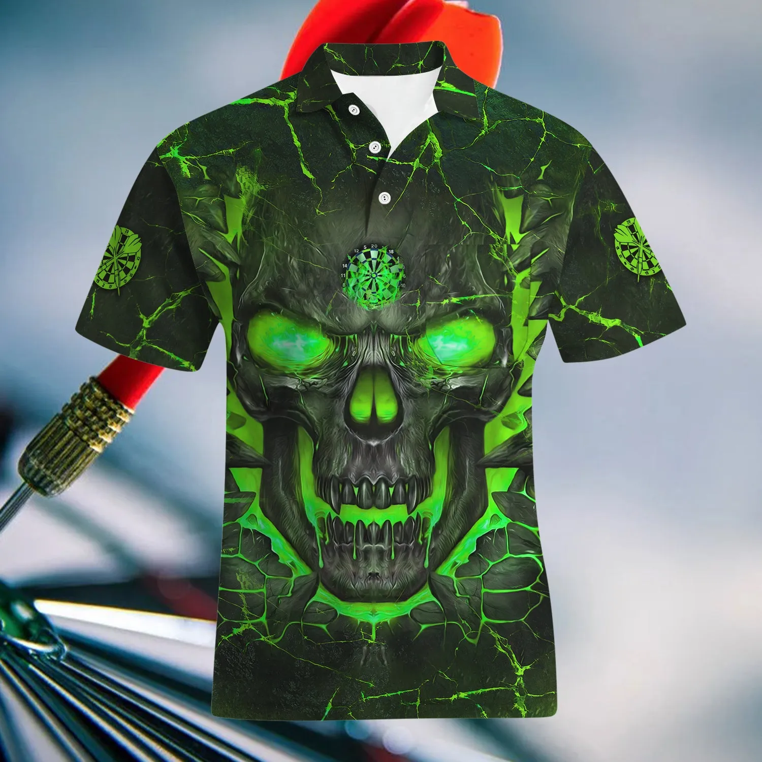 Skull Flame Green Personalized Name 3D Polo Shirt With Pocket Tad