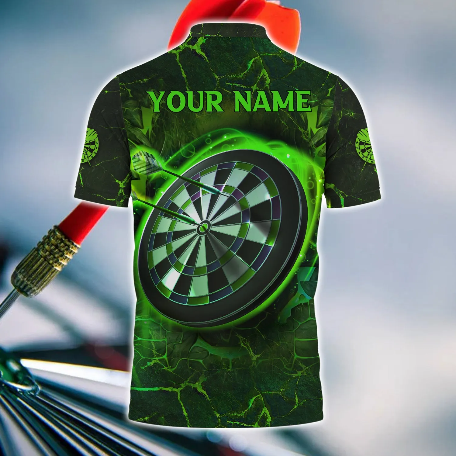Skull Flame Green Personalized Name 3D Polo Shirt With Pocket Tad