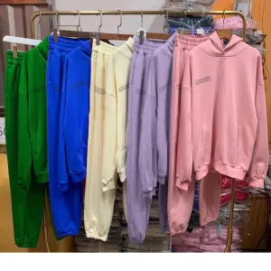 Solid Cotton Hooded Sweatshirts Hoodies Track Pants Joggers Women Tracksuits Two Piece Sets Sweatpants Sweatsuits Spring Female