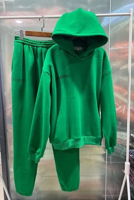 Solid Cotton Hooded Sweatshirts Hoodies Track Pants Joggers Women Tracksuits Two Piece Sets Sweatpants Sweatsuits Spring Female