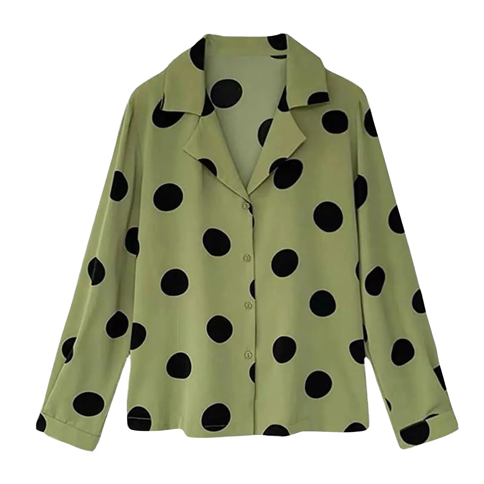 Spring Autumn Office Lady Polka Dot Print Chiffon Blouse Women Elegant Single Breasted Long Sleeve All-Match Shirt Blusa Mujer