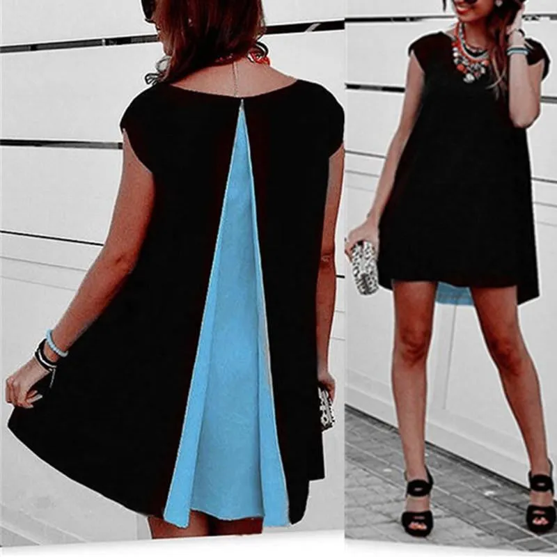 Style Women Patchwork chiffon Blouse Top Ladies O neck Short Sleeve Loose Casual Shirts Dress Plus Size