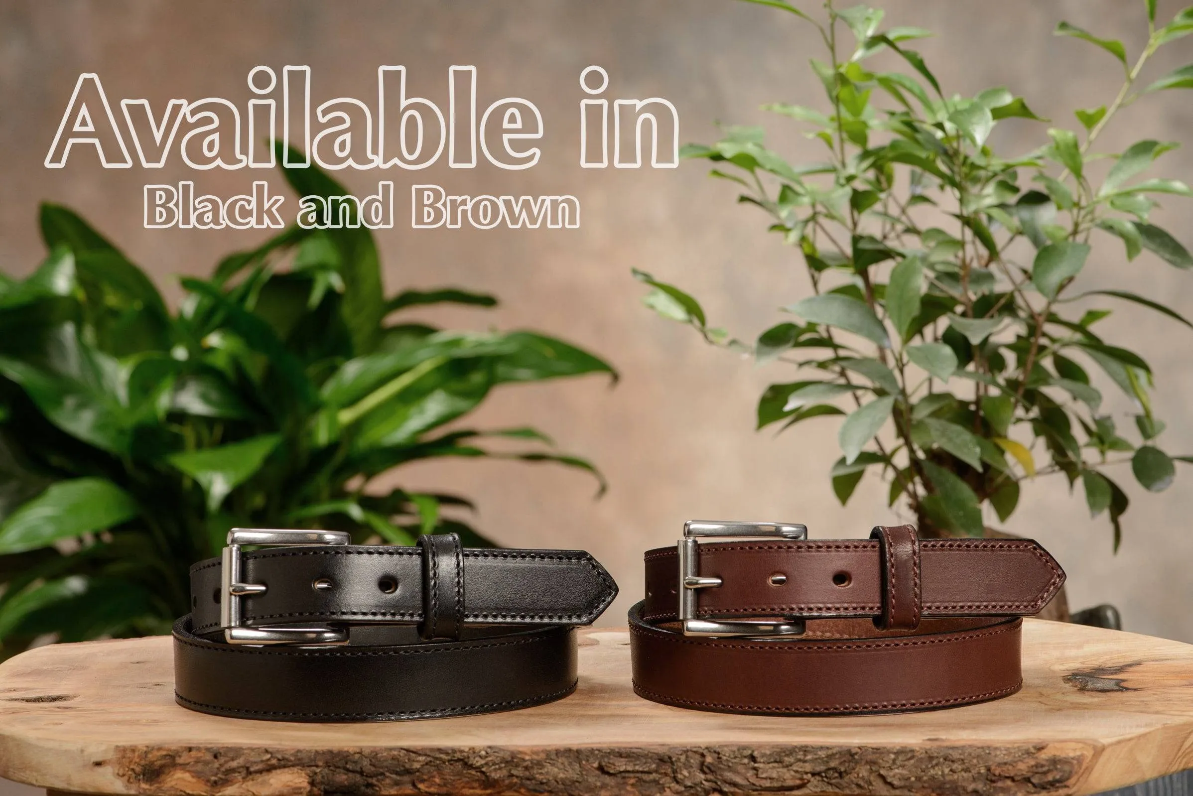 The Commander: Men's Black Stitched Leather Belt 1.25"