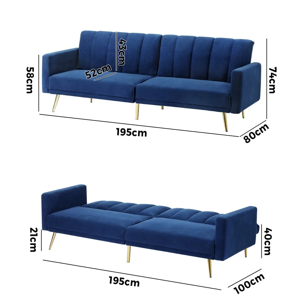 TRES 3 Seater Sofa Bed Velvet Blue