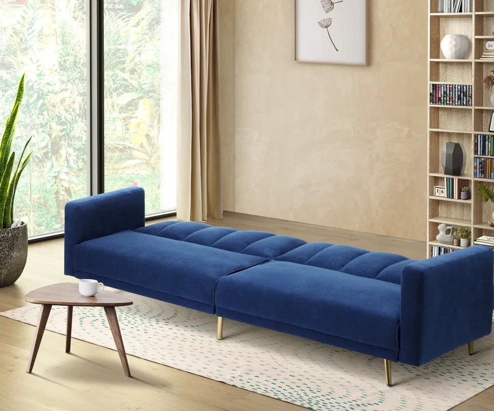 TRES 3 Seater Sofa Bed Velvet Blue