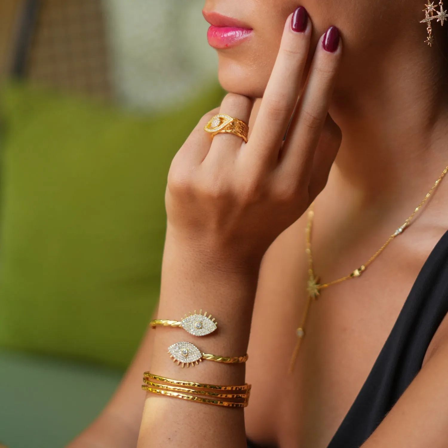 Trio Minimalist Elegant Gold Cuff Bracelet