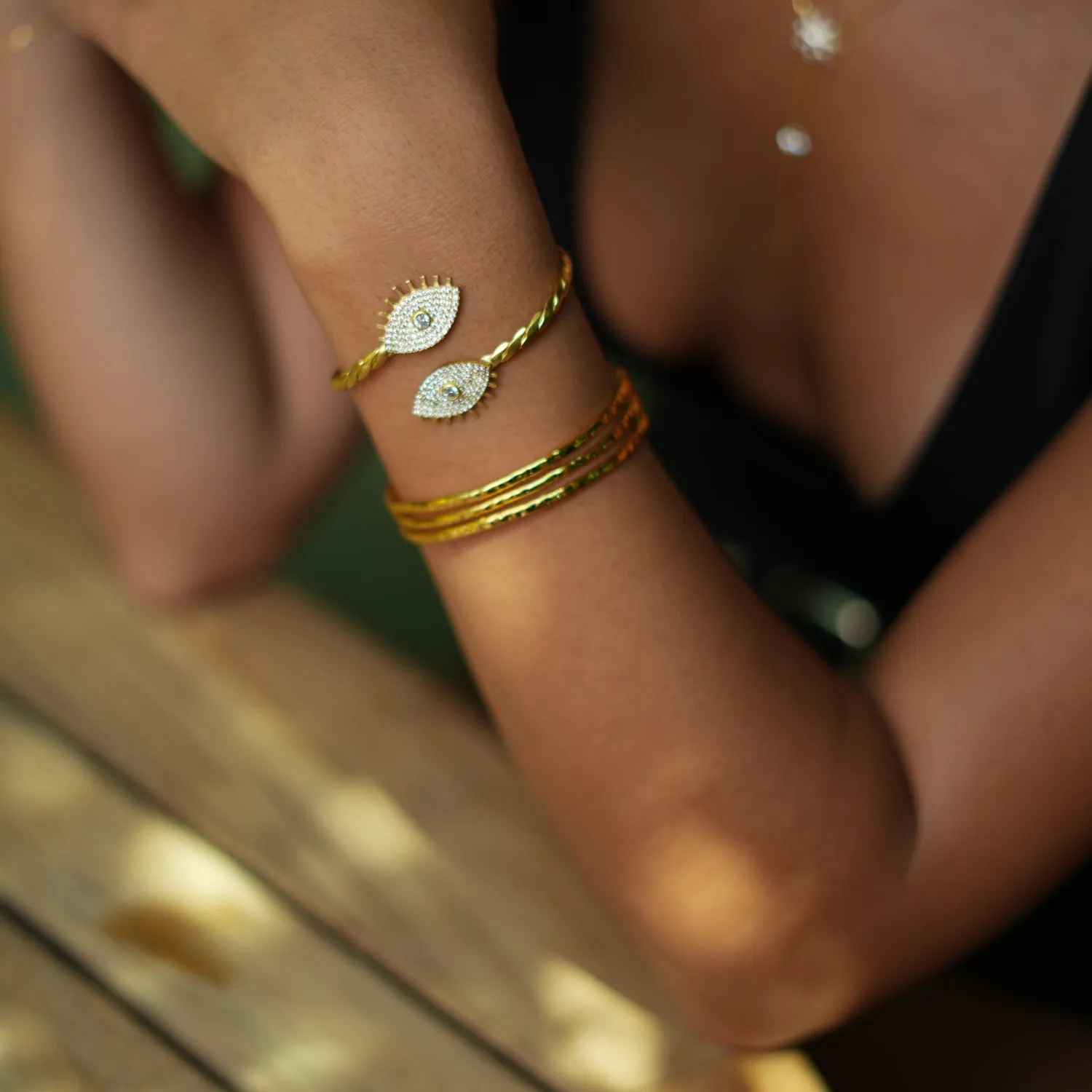 Trio Minimalist Elegant Gold Cuff Bracelet