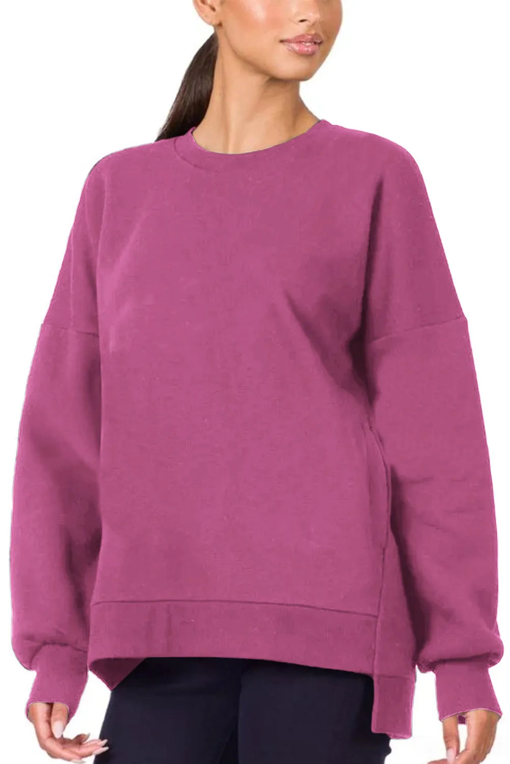 Valerian Plain Drop Shoulder High Low Sweatshirt