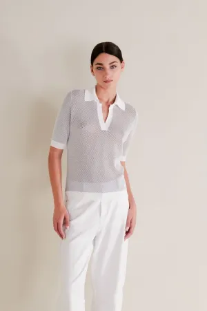 WHITE KNIT POLO WITH LUREX