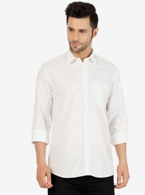 White Printed Slim Fit Semi Casual Shirt | JadeBlue