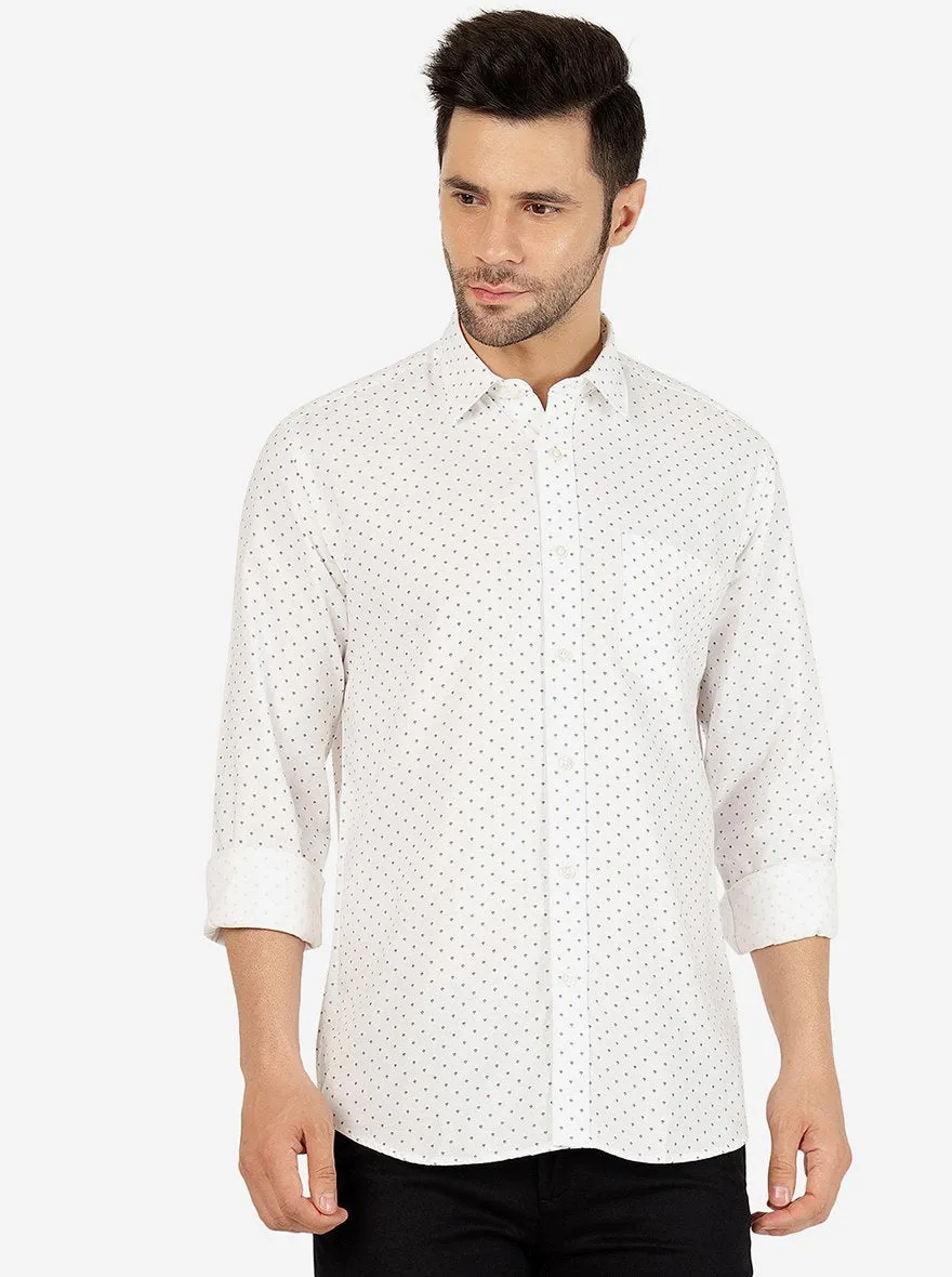 White Printed Slim Fit Semi Casual Shirt | JadeBlue