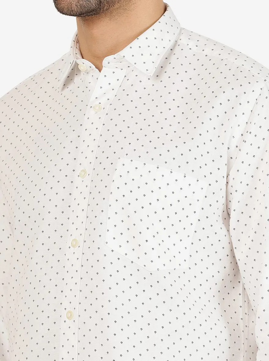 White Printed Slim Fit Semi Casual Shirt | JadeBlue
