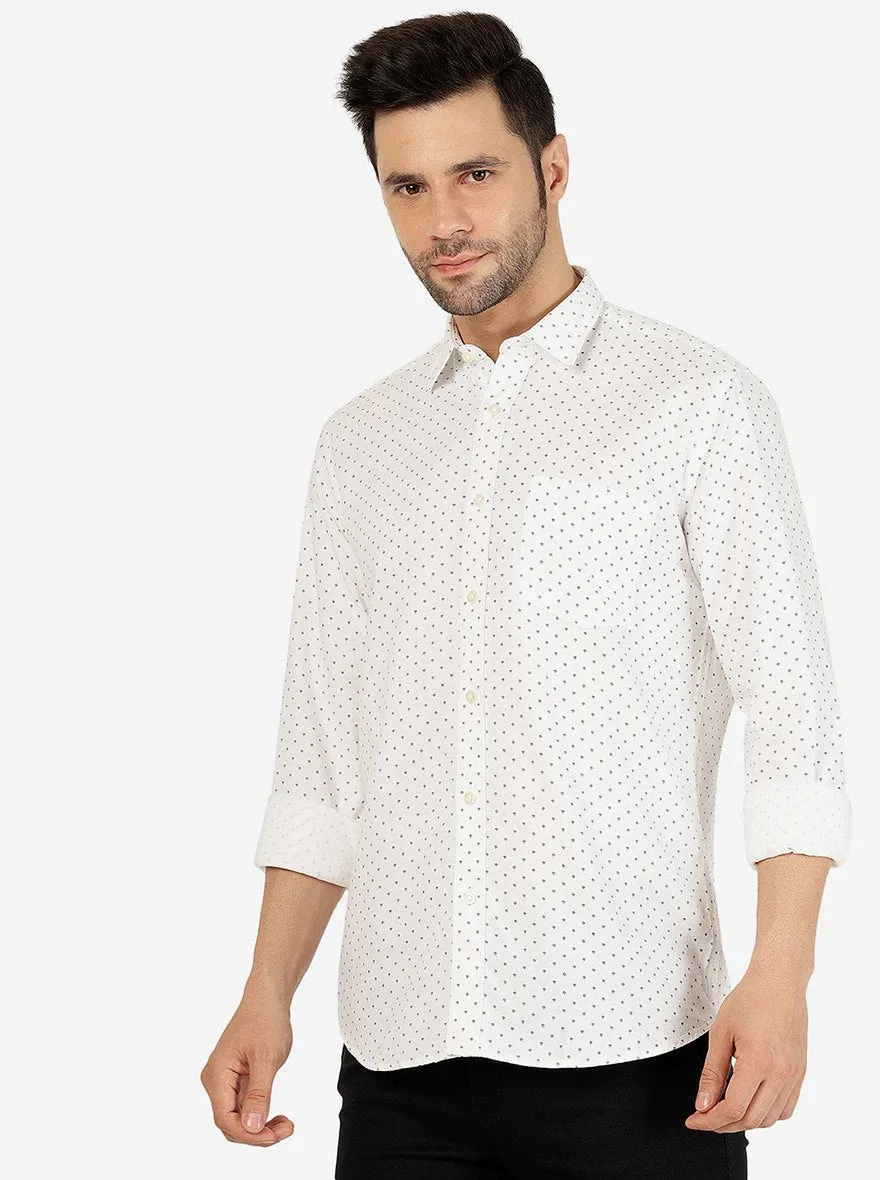 White Printed Slim Fit Semi Casual Shirt | JadeBlue