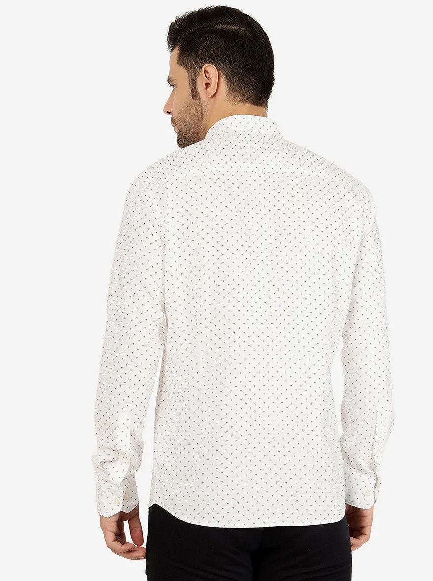 White Printed Slim Fit Semi Casual Shirt | JadeBlue