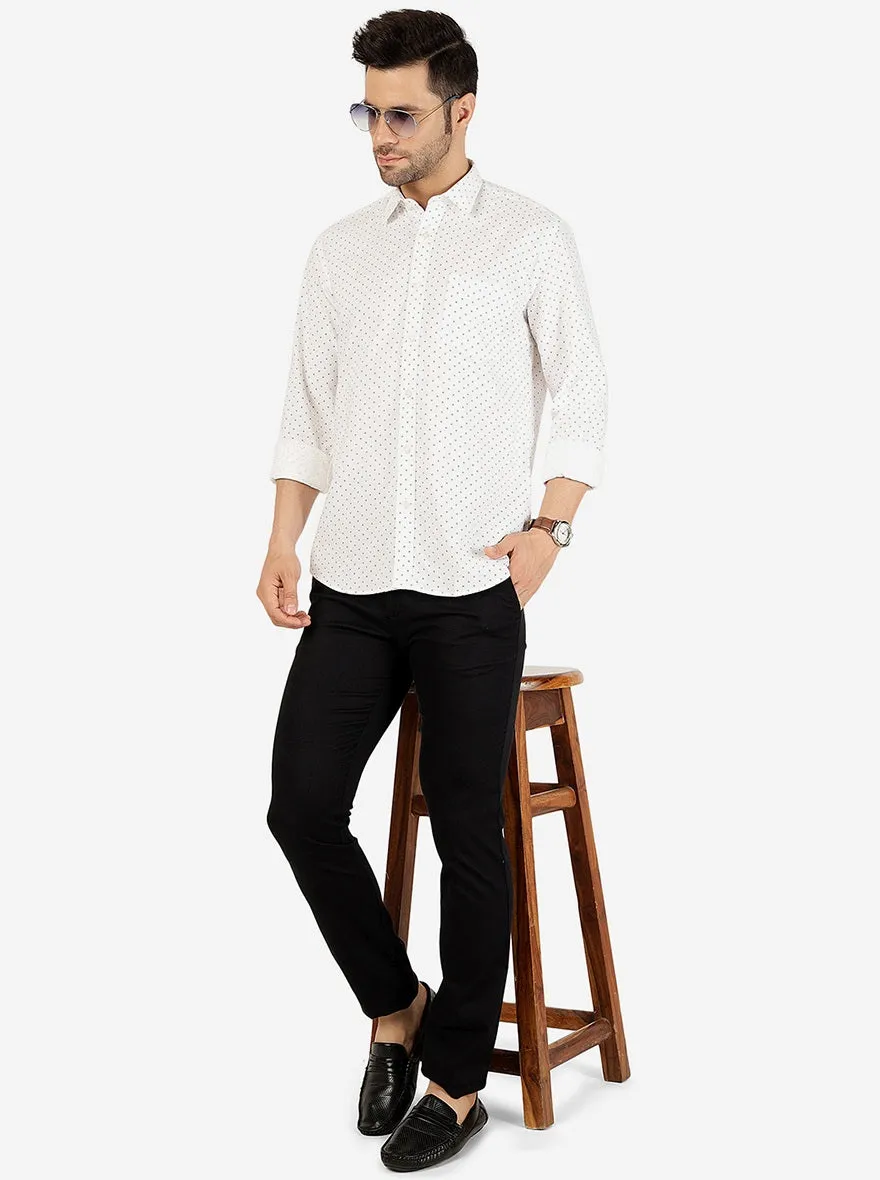 White Printed Slim Fit Semi Casual Shirt | JadeBlue