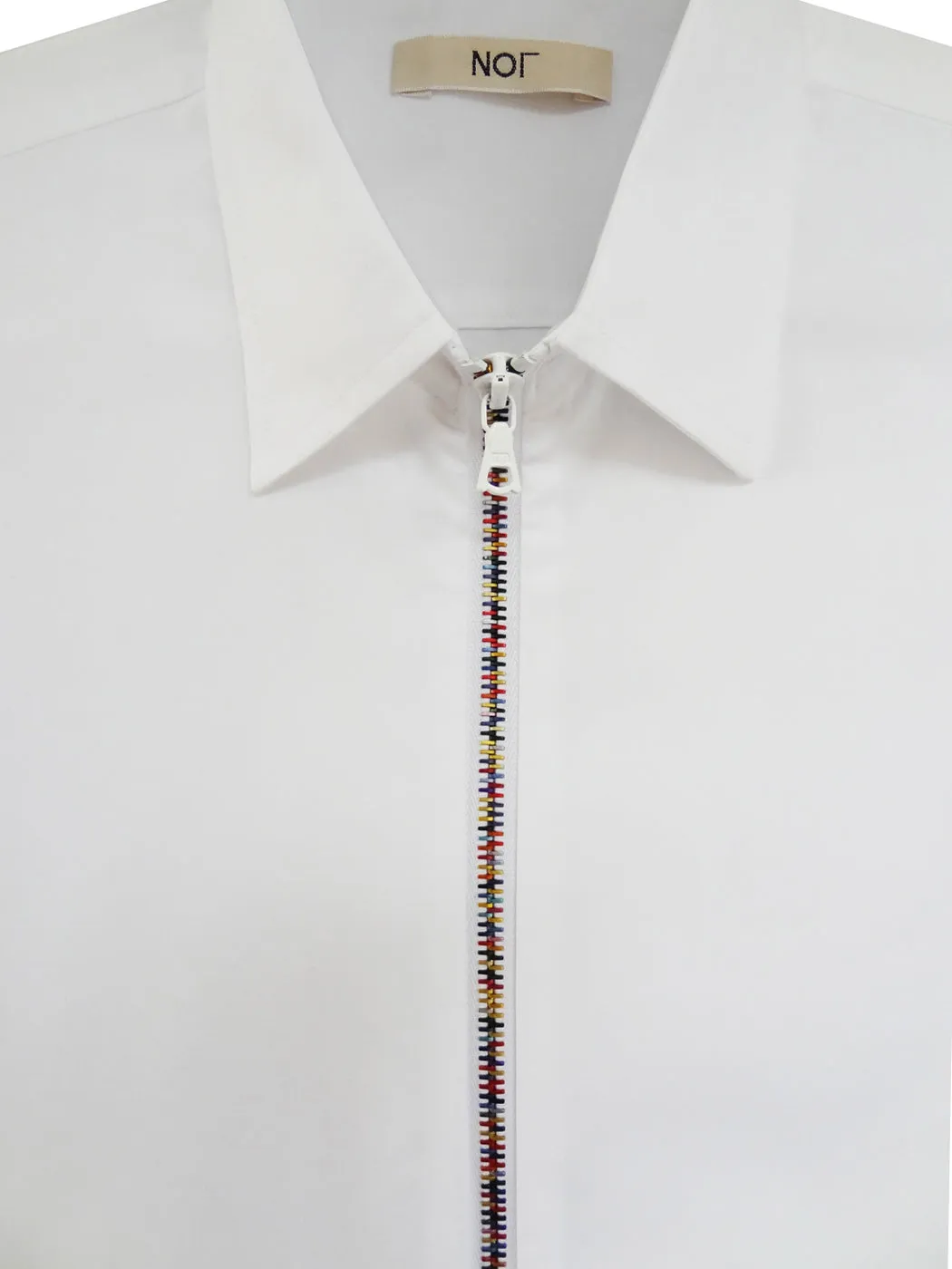 White Zipper Shirt Rainbow with Classic Collar