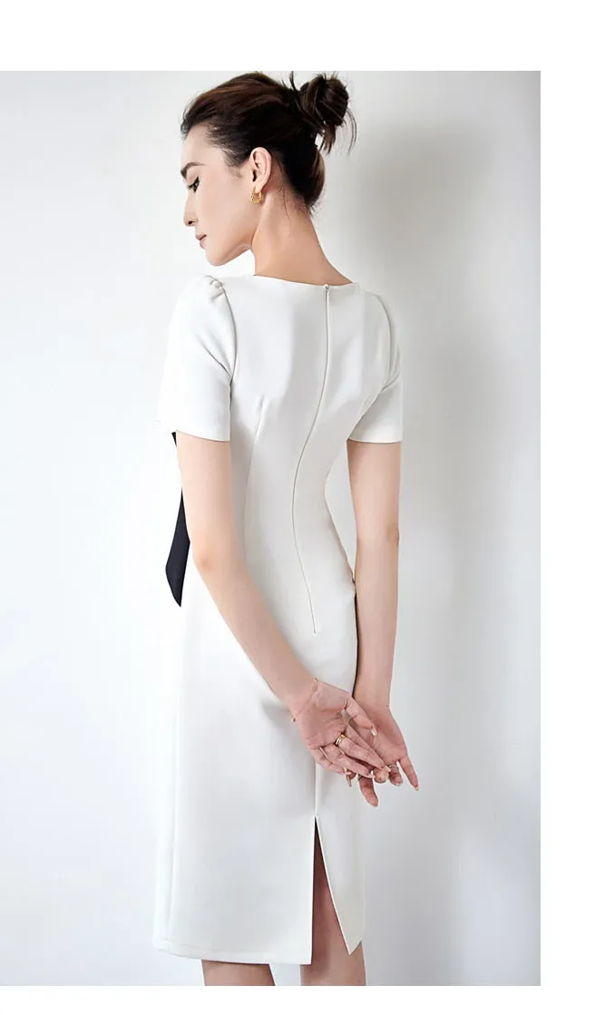 Women's O-Neck Chic Color Blocking Bodycon Casual Dress Sheath Pencil Dresses